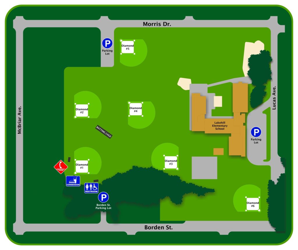 Map of Lakehill Ball club amenities.
